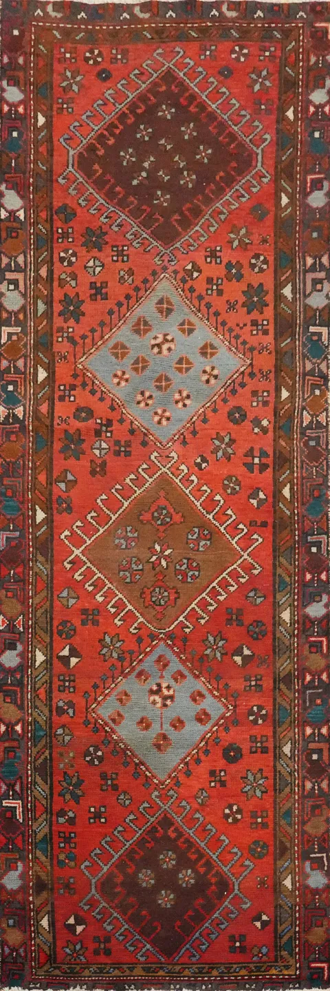 Geometric Hamedan Persian Runner Rug 3x10