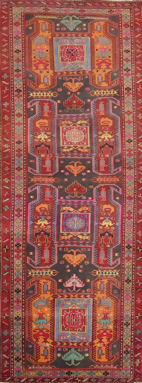 Tribal Geometric Ardebil Persian Runner Rug 4x11