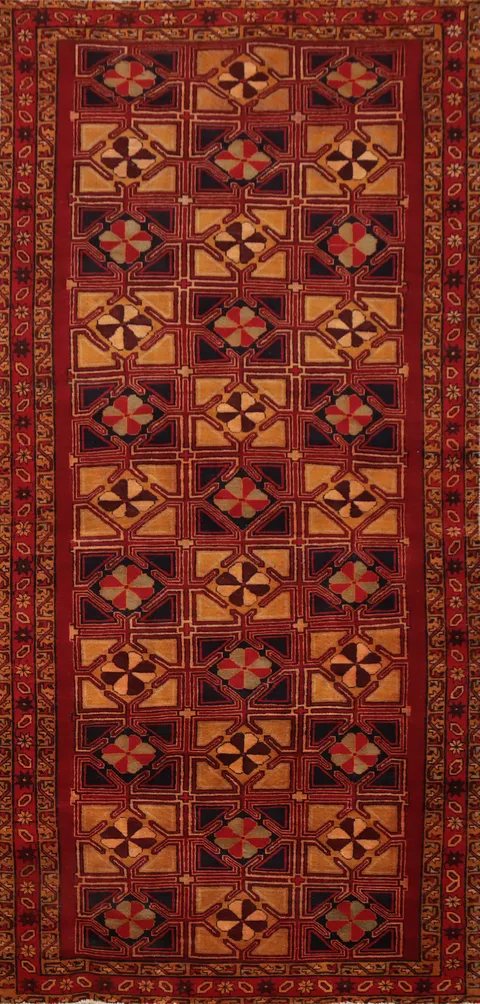 Geometric Wool Ardebil Persian Runner Rug 4x10