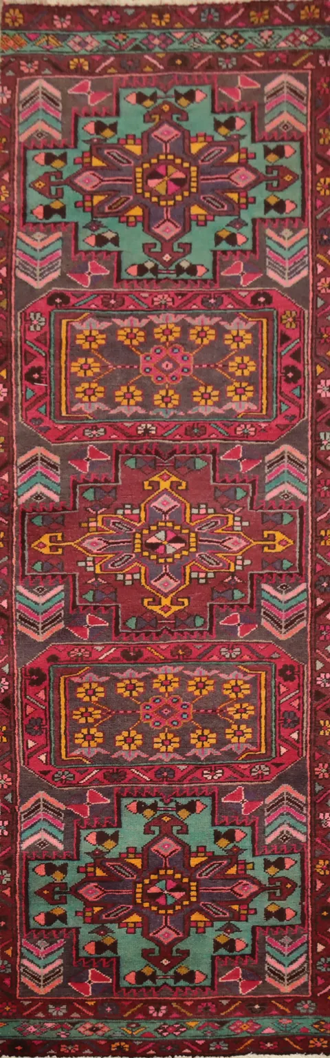 Vintage Geometric Ardebil Persian Runner Rug 3x10
