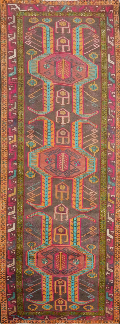 Vintage Wool Tribal Ardebil Persian Runner Rug 4x11