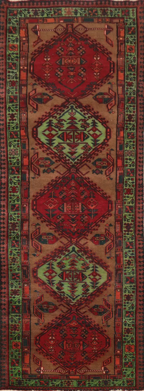 Vintage Geometric Ardebil Persian Runner Rug 4x11