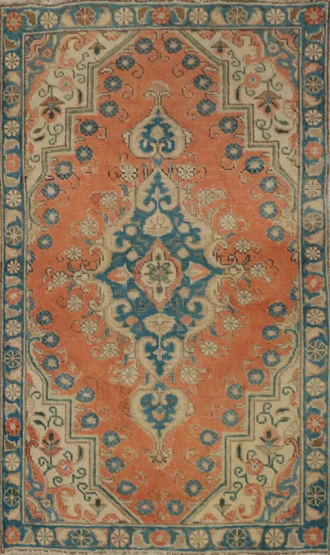 Geometric Wool Orange Tabriz Persian Rug 3x4