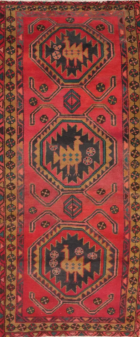 Vintage Geometric Ardebil Persian Runner Rug 4x10