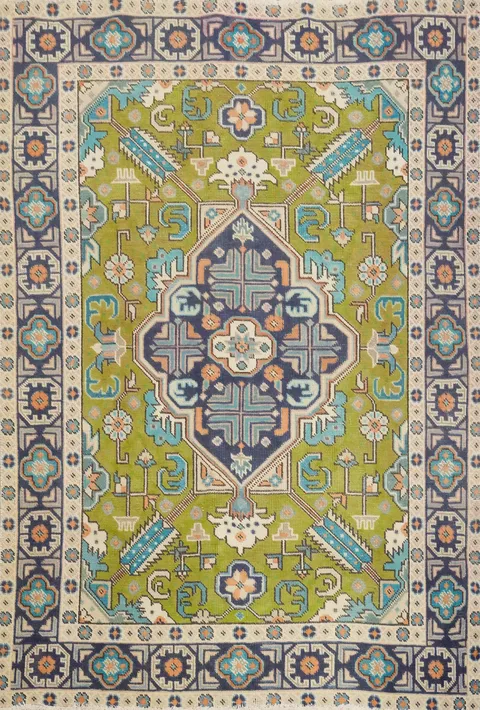 Green Geometric Medallion Tabriz Persian Rug 4x6