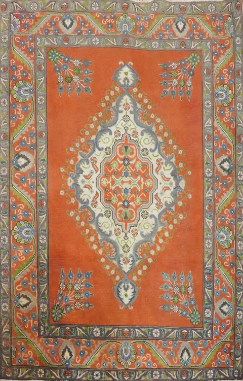 Traditional Wool Orange Tabriz Persian Rug 5x6