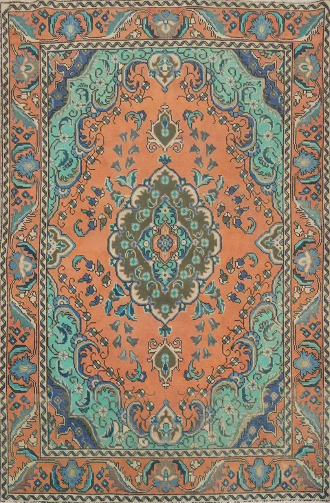 Vintage Floral Medallion Tabriz Persian Rug 4x6