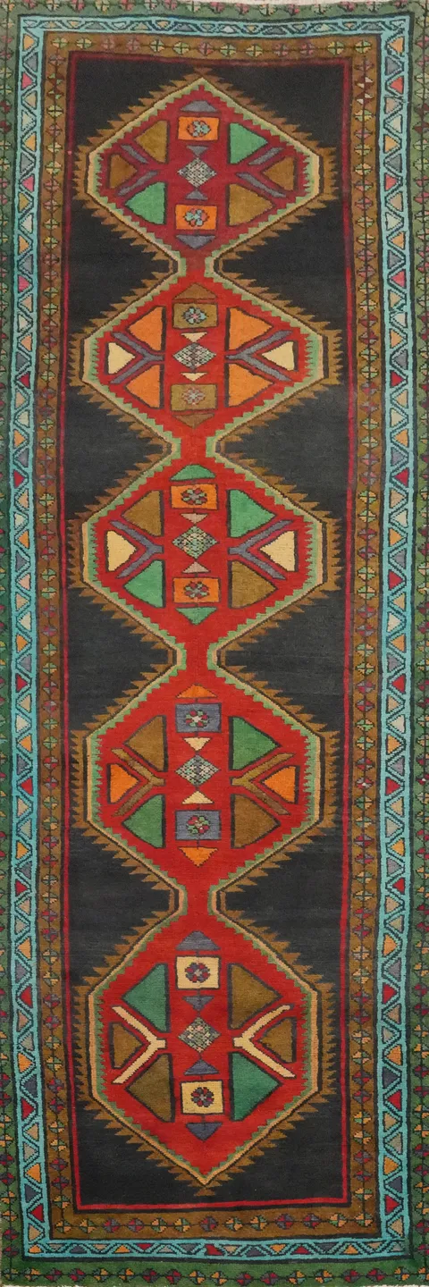 Geometric Wool Ardebil Persian Runner Rug 3x12