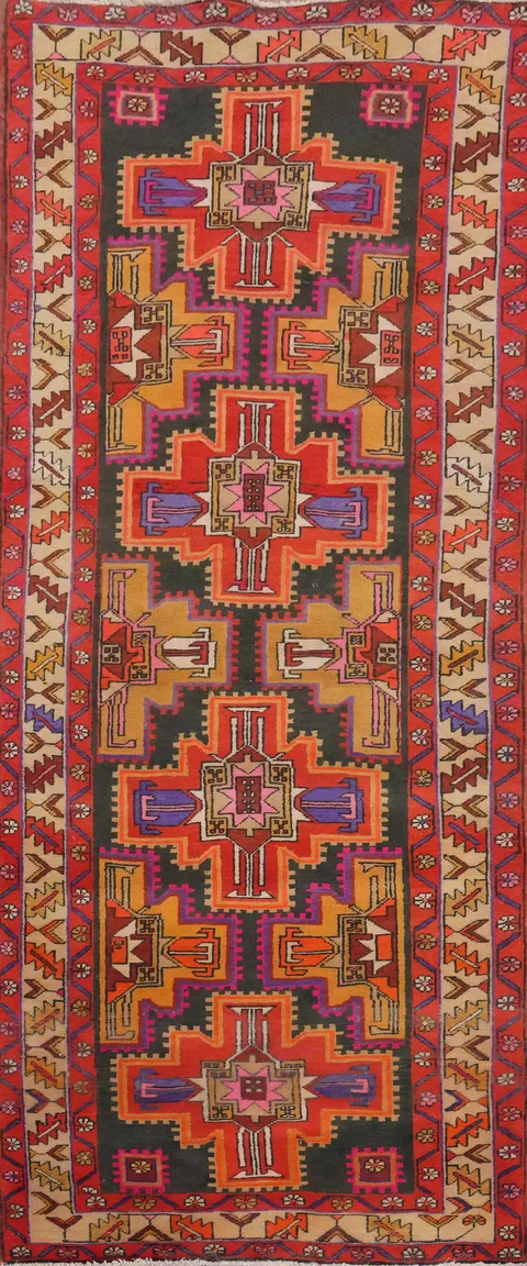 Wool Geometric Meshkin Persian Runner Rug 4x10