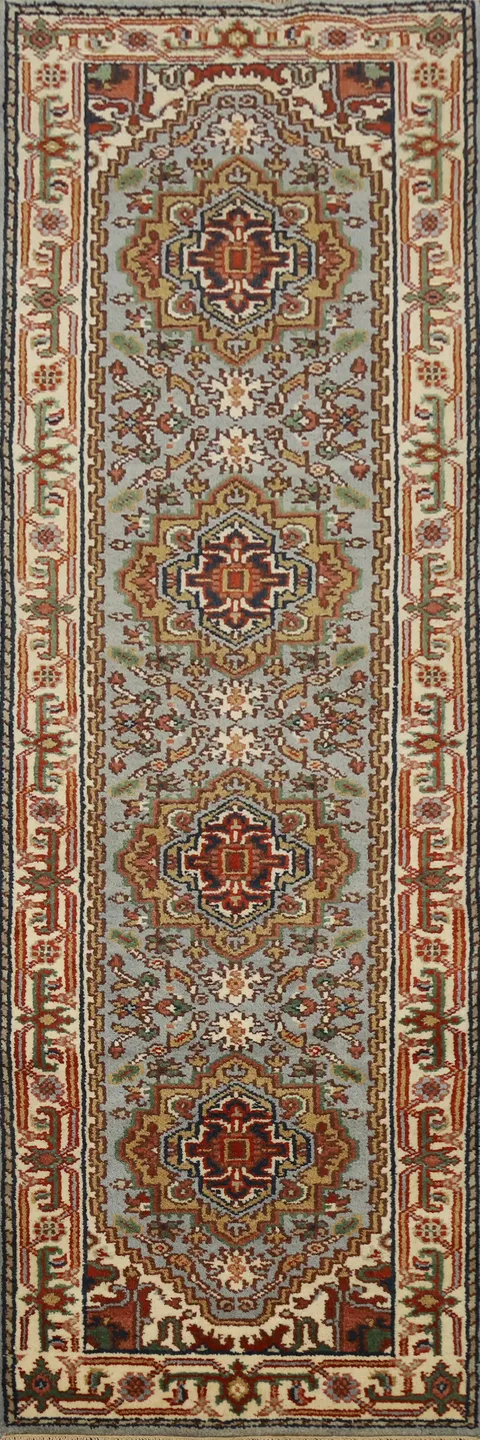 Geometric Heriz Serapi Indian Runner Rug 3x10