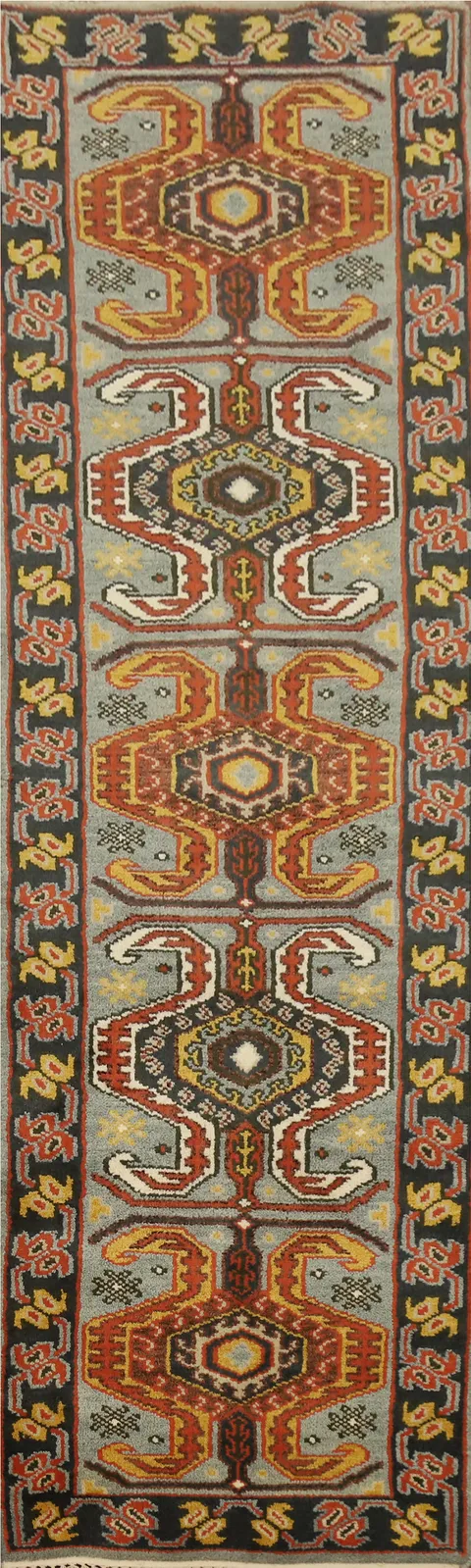 Geometric Kazak Handmade Runner Rug 3x10