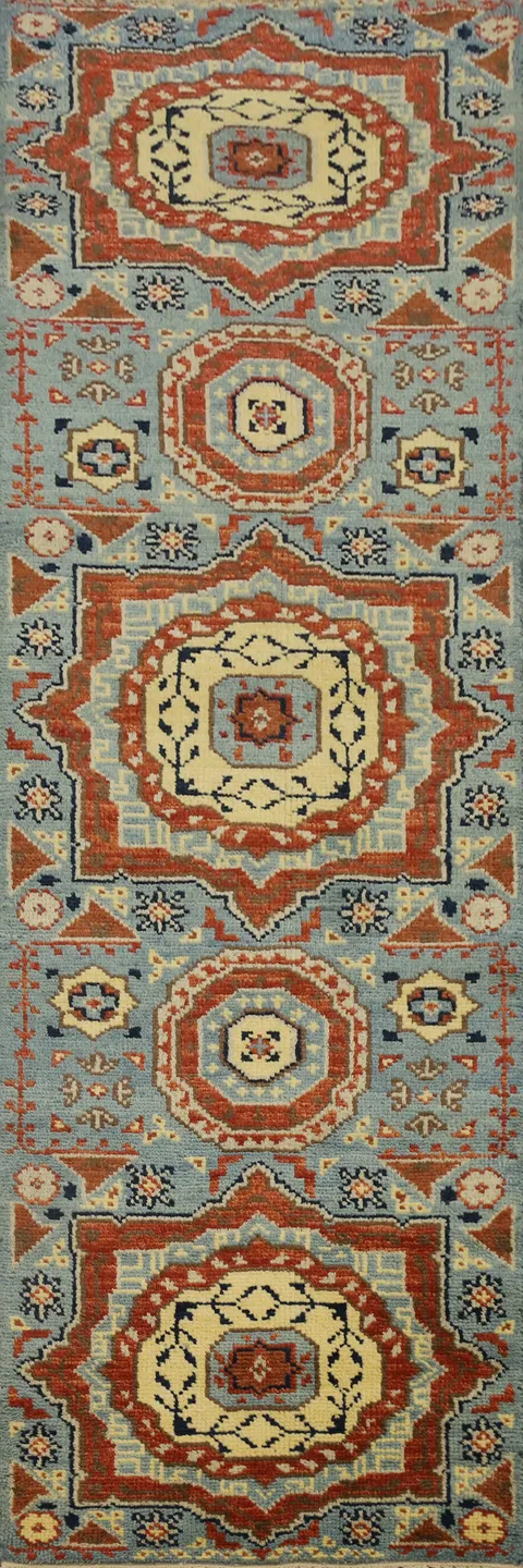 Geometric Kazak Handmade Runner Rug 2x8