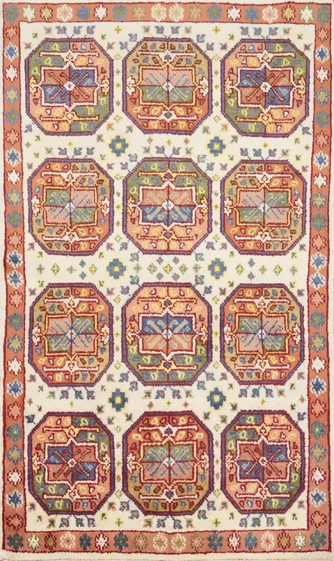 Geometric Kazak Handmade Wool Rug 4x6