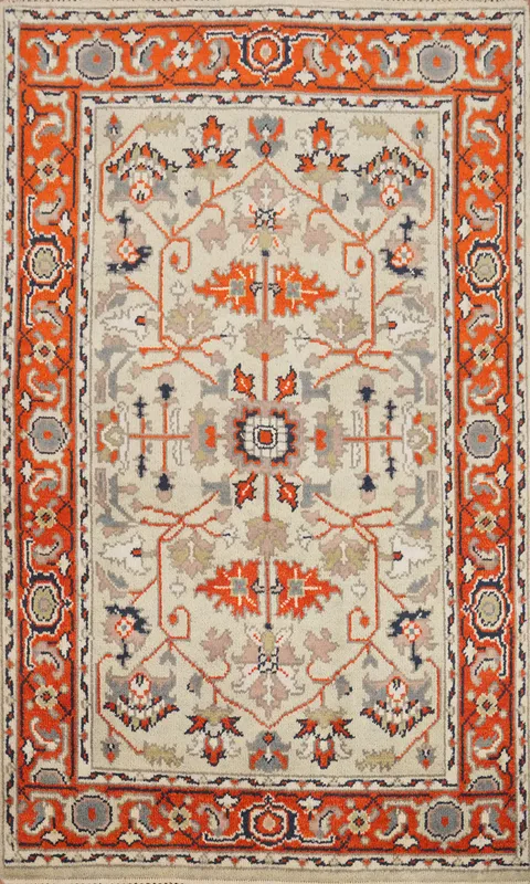 Geometric Oushak Handmade Wool Rug 4x6