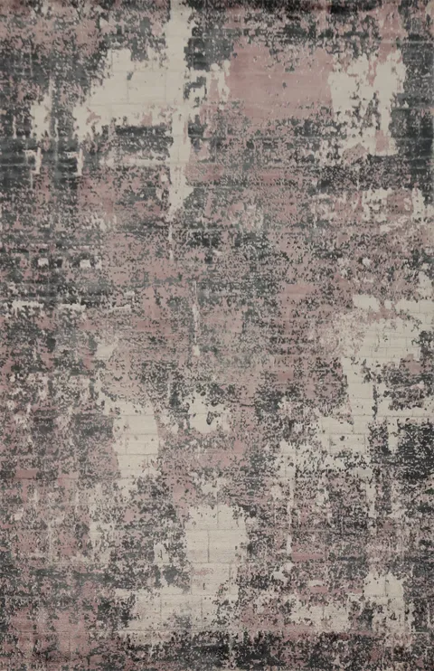 Artistic Distressed Look Area Rug 6x8 with Pink and Black Tones