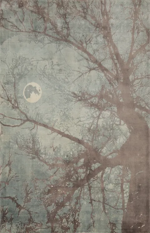 Mystical Moonlit Tree Handmade Rug 5x7 Serene Nature-Inspired Design