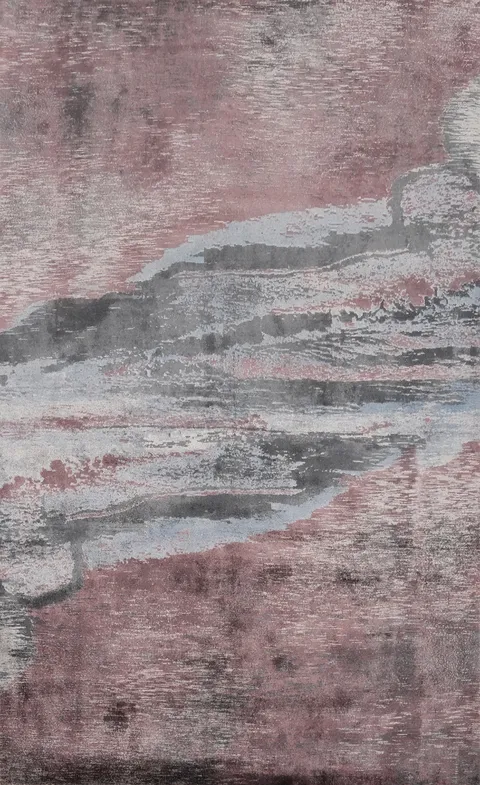 Contemporary Abstract Area Rug 6x8 with Earthy Pink and Gray Tones