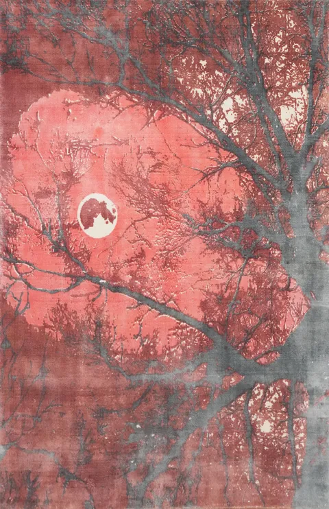 Mysterious Forest Handmade Rug 5x7 Mesmerizing Moonlit Night Scene