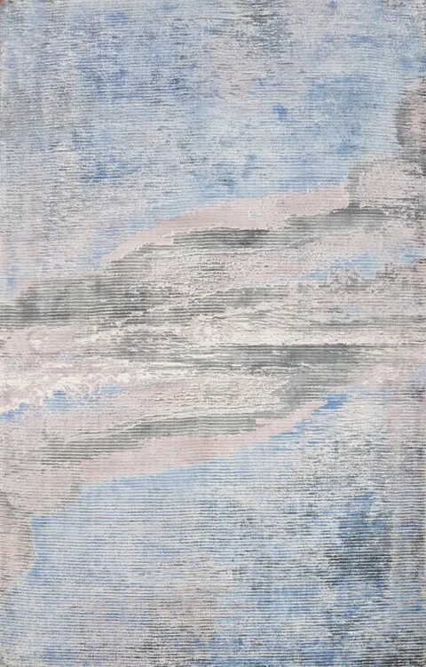 Modern Blue Abstract Area Rug 5x8 with Subtle Highlights