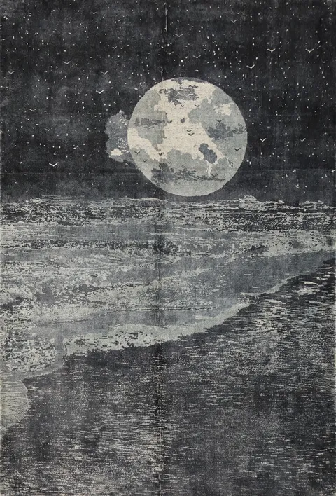 Elegant Moon Ocean Modern Area Rug 6x8 for Tranquil Ambiances