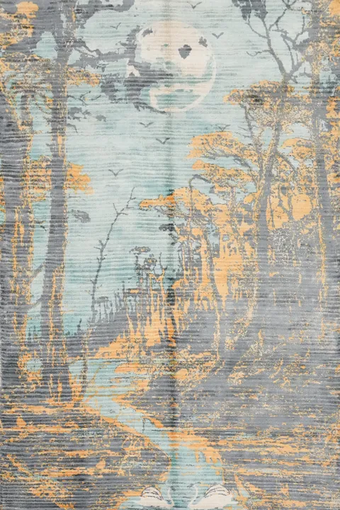 Nature's Tranquility: A Dreamy Moonlit Forest Abstract Rug 4x7