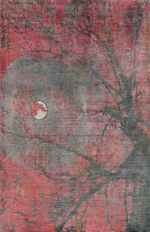 Artistic Abstract Area Rug 6x8 with Tree and Moon Motif