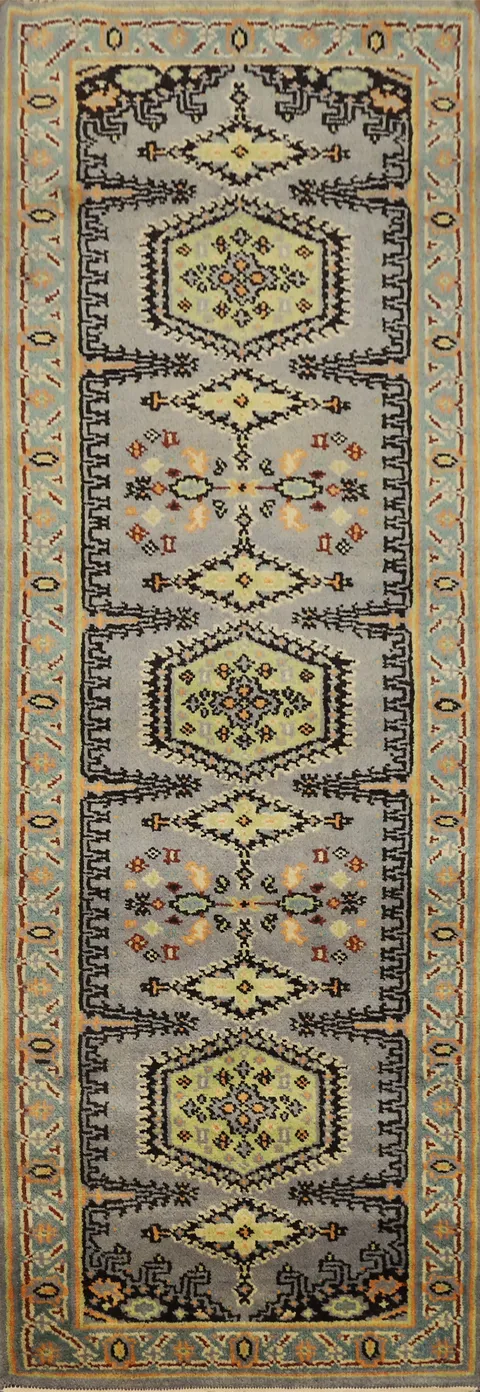 Gray Wool Viss Handmade Runner Rug 3x8