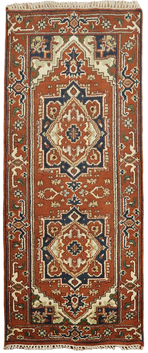 Handmade Orange Heriz Serapi Indian Rug 3x6