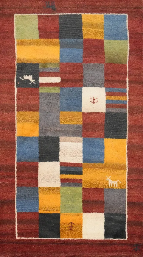 Checkered Gabbeh Oriental Runner Rug 2x5