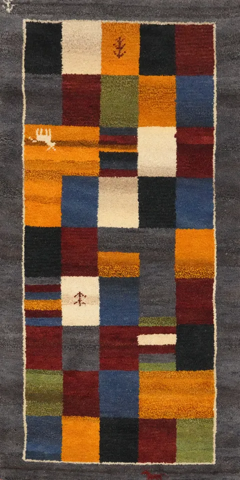 Checkered Wool Gabbeh Oriental Runner Rug 2x5