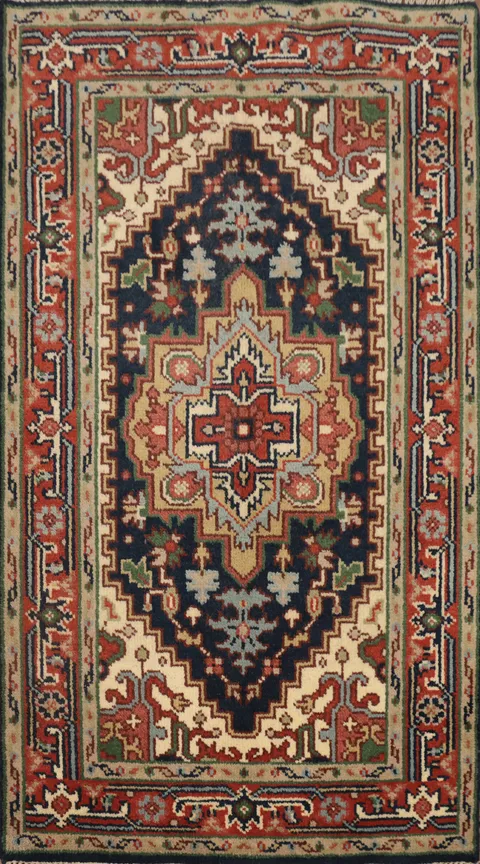 Navy Blue Heriz Serapi Handmade Wool Rug 3x5