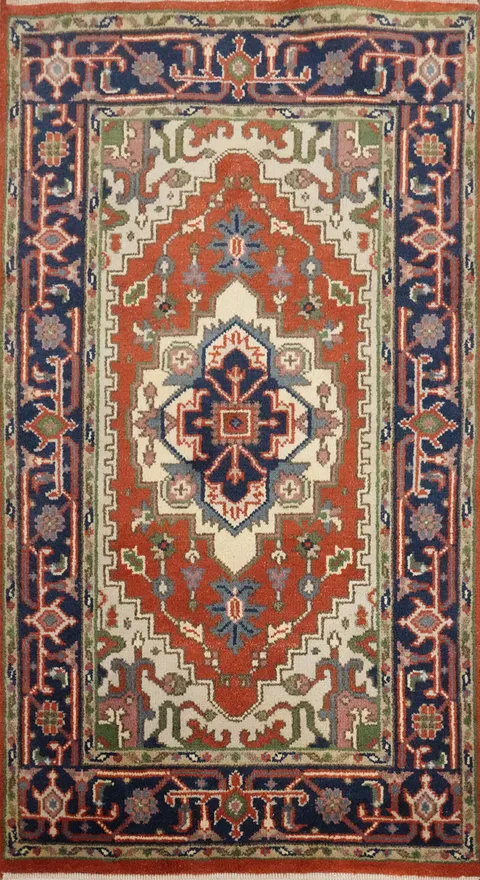 Orange Wool Medallion Heriz Serapi Handmade Rug 3x5