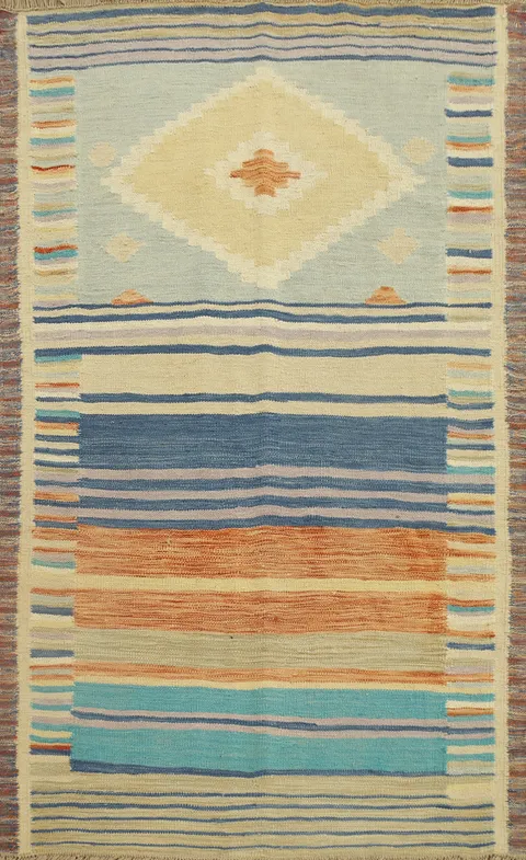 Colorful Handwoven Decor Kilim Rug 3x5 with Bold Design Patterns