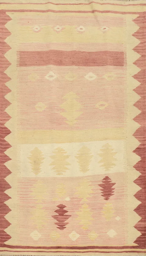 Subtle Earth Tones Geometric Patterned Wool Kilim Rug 3x5