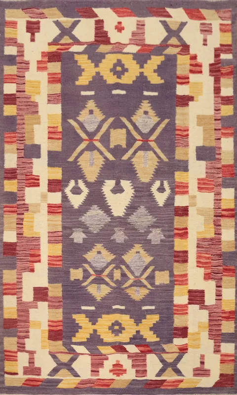 Vegetable Dye Geometric Kilim Handwoven Rug 4x6