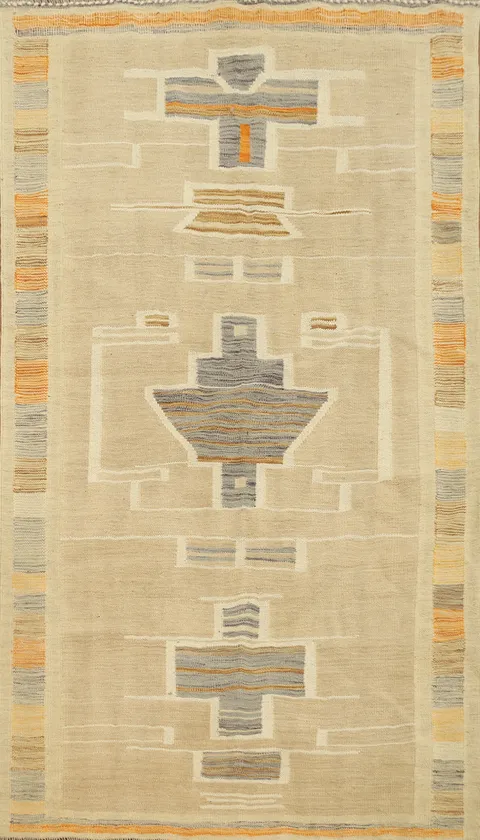 Vegetable Dye Geometric Kilim Flat Weave Rug 4x6