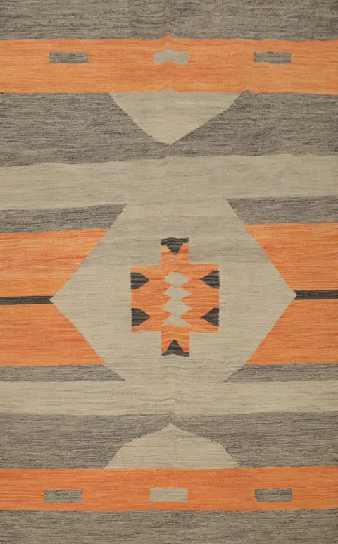 Vegetable Dye Geometric Kilim Flat Weave Rug 4x6