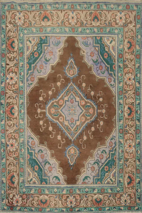 Traditional Brown Wool Tabriz Persian Rug 5x7
