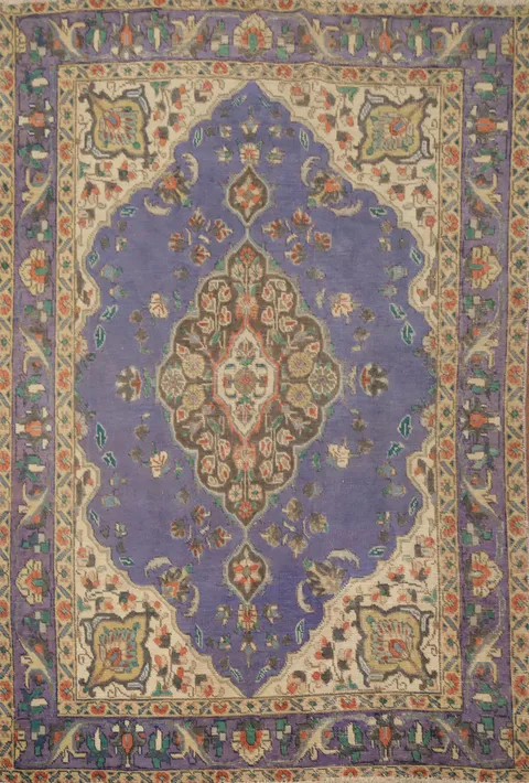 Light Purple Vintage Wool Tabriz Persian Rug 5x6