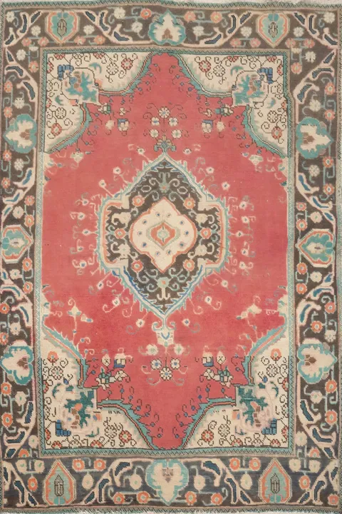 Traditional Pink Wool Tabriz Persian Rug 4x6