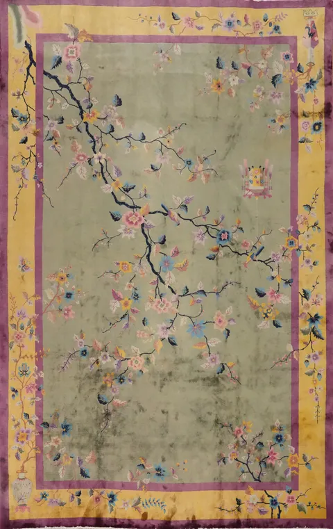 Antique Vegetable Dye Art Deco Chinese Large Rug 12x17