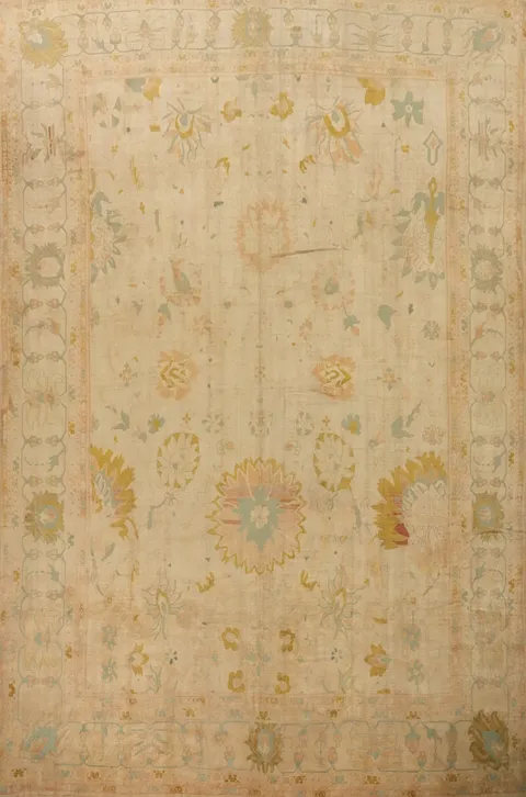 Antique Vegetable Dye Oushak Turkish Large Rug 19x26