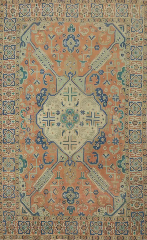 Orange Wool Geometric Tabriz Persian Rug 5x7