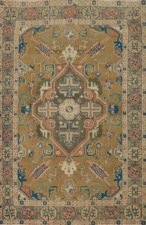 Vintage Geometric Tabriz Persian Rug 5x6