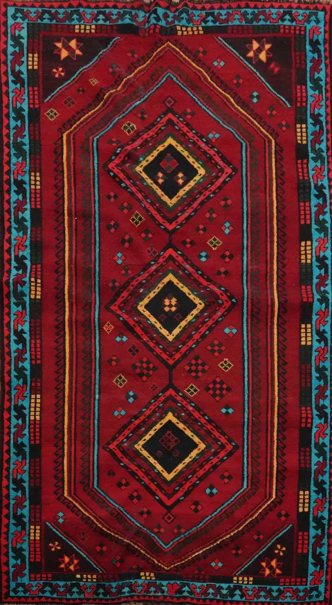 Vintage Geometric Shiraz Persian Area Rug 5x9