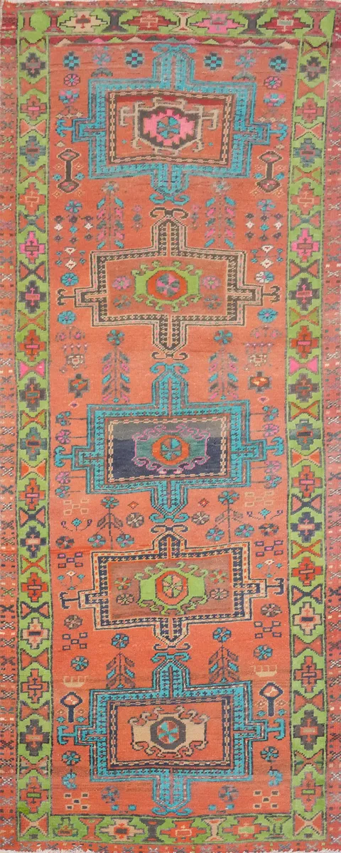 Vintage Geometric Heriz Persian Runner Rug 3x9