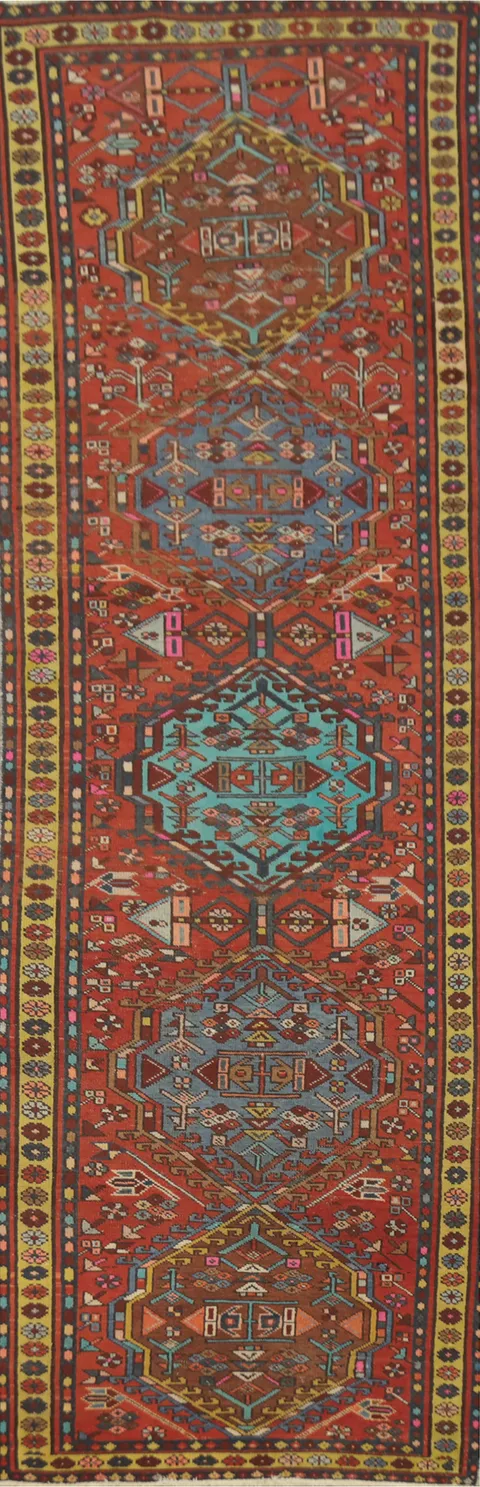 Handmade Wool Ardebil Persian Runner Rug 3x11