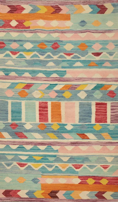 Vegetable Dye Tribal Wool Kilim Handwoven Rug 3x5