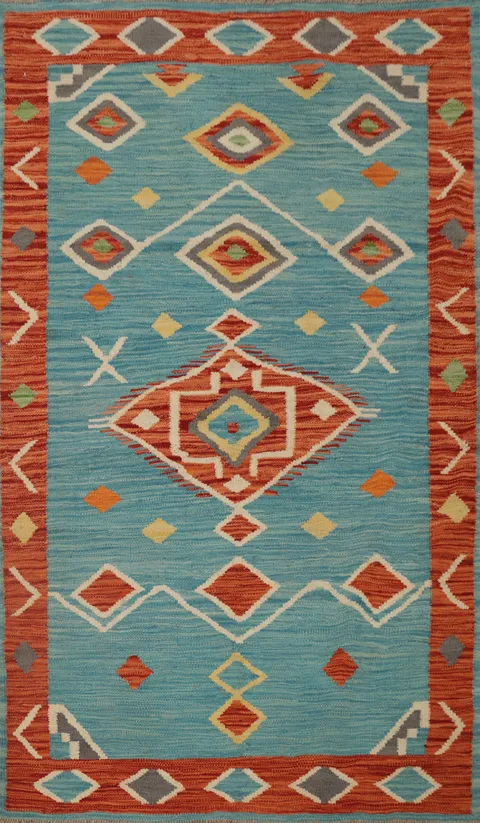 Vegetable Dye Tribal Wool Kilim Handwoven Rug 3x5