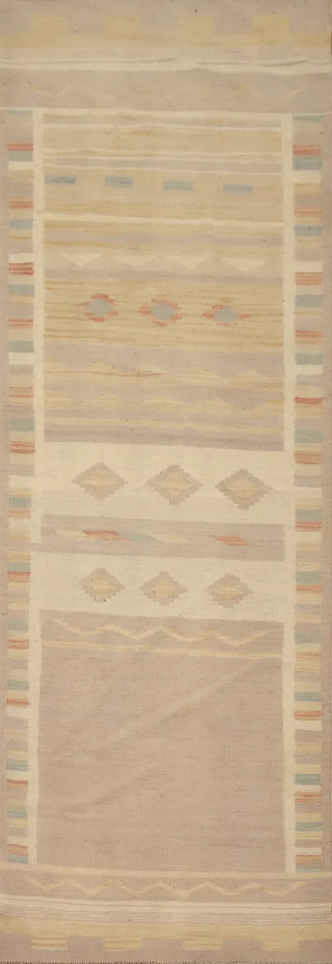 Vegetable Dye Geometric Kilim Runner Rug 3x10